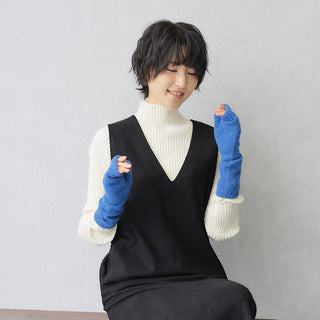 WOOL100% アームウォーマー ロングタイプ デニム 手袋 ホールガーメント製法
