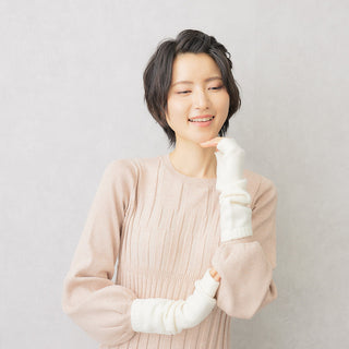 WOOL100% アームウォーマー ロングタイプ ホワイト 手袋 ホールガーメント製法