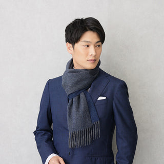 Cashmere100% リバーシブルマフラー 無地 Navy ネイビー 30cm×180cm