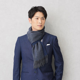 Cashmere100% リバーシブルマフラー 無地 Navy ネイビー 30cm×180cm