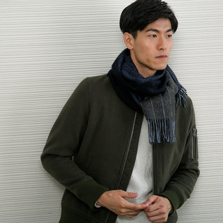 CashmereBlend リバーシブルマフラー パネル Navy Men’s ネイビー/グレー  30cm×180cm