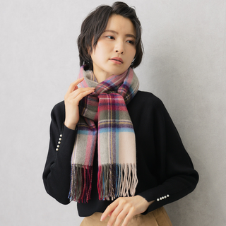 CashmereBlend チェックストール BeigeStewart ベージュスチュワート 60cm×190cm