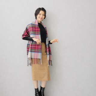 CashmereBlend チェックストール BeigeStewart ベージュスチュワート 60cm×190cm
