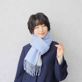 CashmereBlend 리버시블 머플러 Blue Women's 무지 색소폰 블루/그레이 30 cm×190 cm