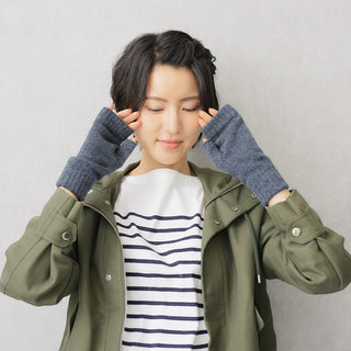 WOOL100% アームウォーマー ショートタイプ チャコールグレー 手袋 ホールガーメント製法