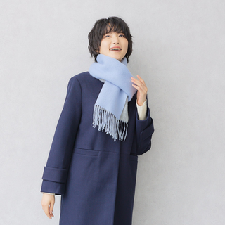 CashmereBlend 리버시블 머플러 Blue Women's 무지 색소폰 블루/그레이 30 cm×190 cm