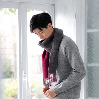 CashmereBlend リバーシブルマフラー チェック Gray Men’s グレー/ワイン  30cm×180cm
