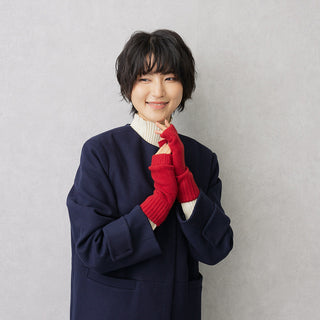 WOOL100% アームウォーマー ショートタイプ レッド 手袋 ホールガーメント製法