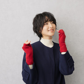WOOL100% アームウォーマー ショートタイプ レッド 手袋 ホールガーメント製法