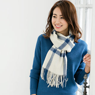 CashmereBlend チェックストール  BigPane White ビッグペーン ホワイト 60cm×190cm