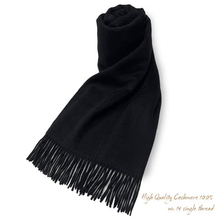 Cashmere100%  High Quality プレーン大判ストール Black 無地 ブラック 70cm×205cm