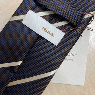 京都丹後産ネクタイ ブラウンストライプ1 シルク100%