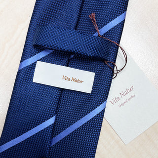 京都丹後産ネクタイ ブルーストライプ1 シルク100%