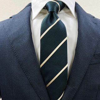 京都丹後産ネクタイ グリーンストライプ1 シルク100%