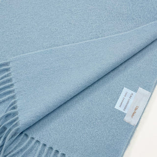 Cashmere100％ Women’sマフラー Sax 無地 サックス 30cm幅