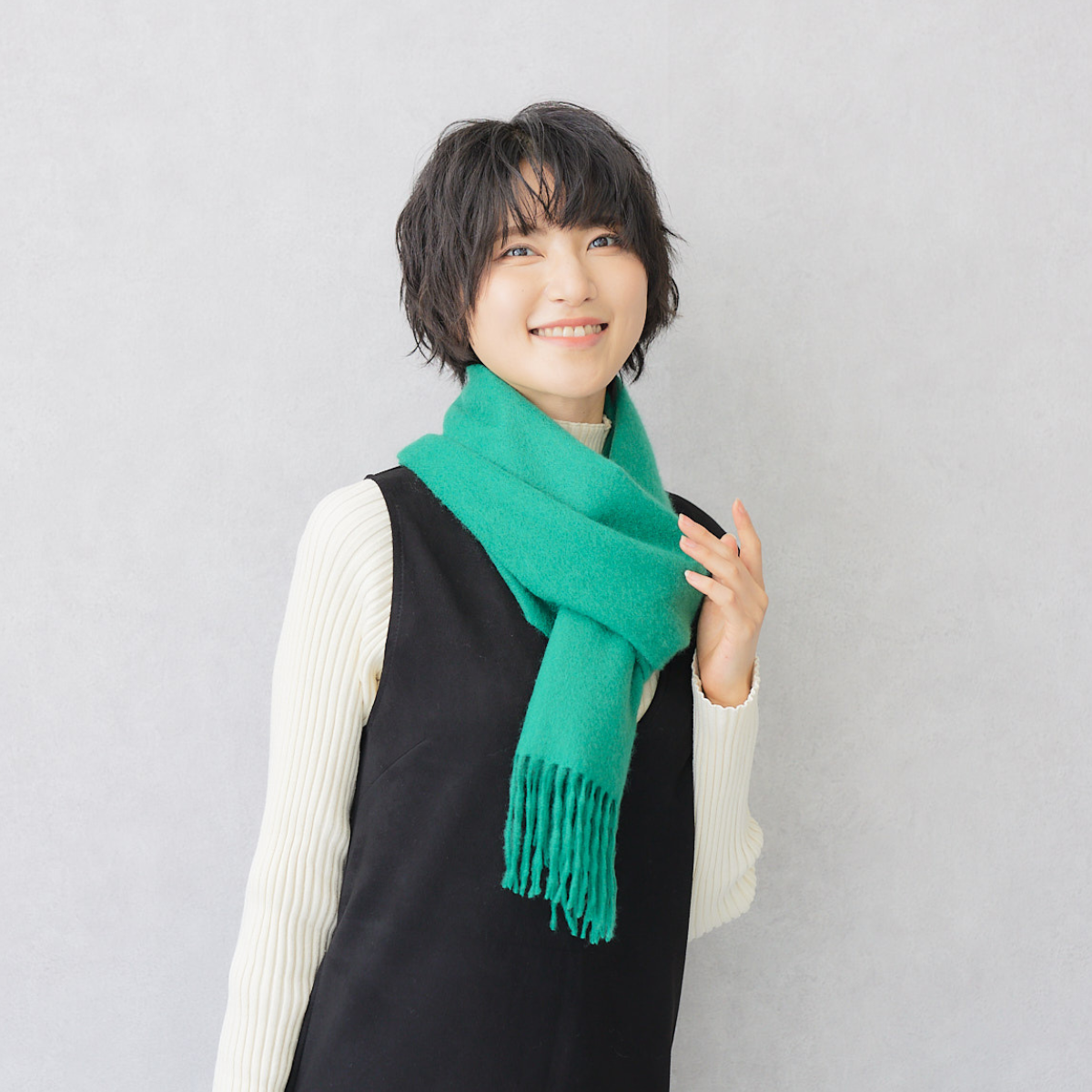 Cashmere100％ Women'sマフラー Green 無地 グリーン 30cm幅