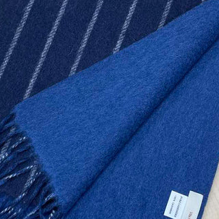 Cashmere100％ リバーシブルマフラー ストライプ Navy ネイビー（オリジナルBOX入り） 30cm×180cm