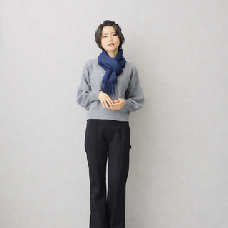 Cashmere100％ Women’sマフラー Navy 無地 ネイビー 30cm幅