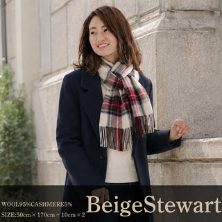 CashmereBlend 체크스톨 BeigeStewart 베이지 스튜어트 60cm×190cm 