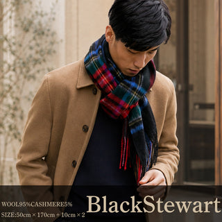 CashmereBlend 체크스톨 BlackStewart 블랙 스튜어트 60 cm×190 cm 