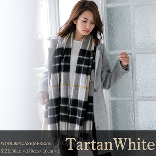 CashmereBlend 체크스톨 TartanCheck White 타탄 체크 화이트 60 cm×190 cm 