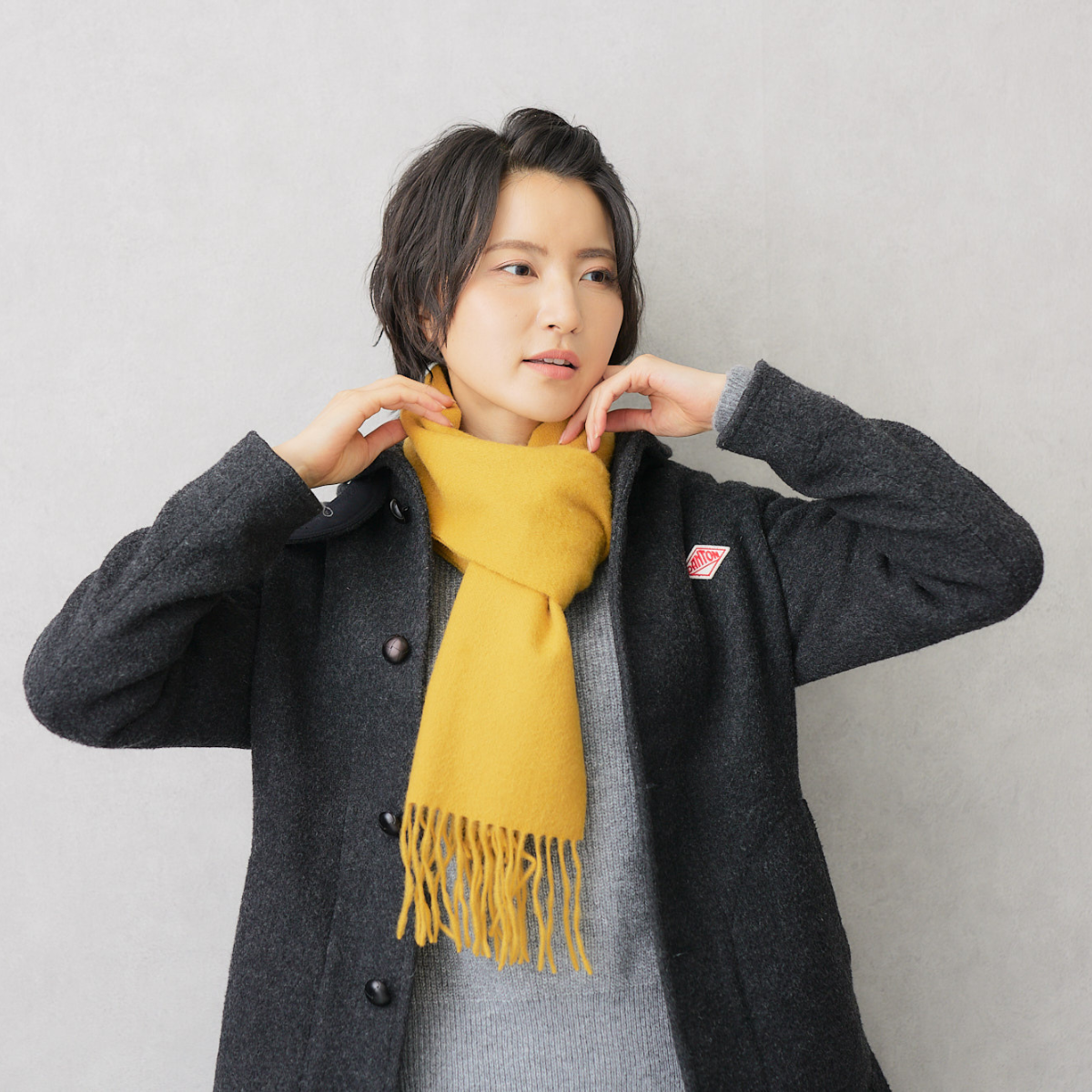 Cashmere100％ Women'sマフラー Mustard 無地 マスタード 30cm幅