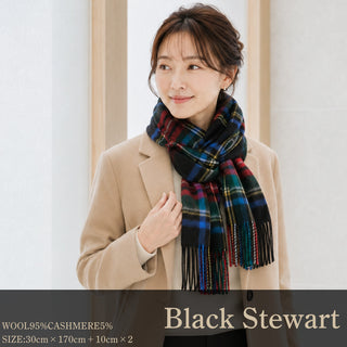 CashmereBlend 체크 머플러 BlackStewart 블랙 스튜어트 30cm×190cm 
