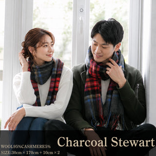 CashmereBlend 체크 머플러 CharcoalStewert 차콜 스튜어트 30cm×190cm 