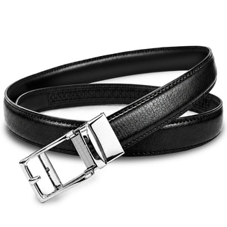 メンズベルト 穴なしキーリット式 本革［シルバーバックル ブラック エンボス］BOX付き