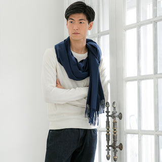 Cashmere100％  High Quality プレーン大判ストール Navy 無地 ネイビー（オリジナルBOX入り）70cm×205cm