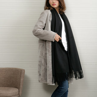 Cashmere100％  High Quality プレーン大判ストール Black 無地 ブラック（オリジナルBOX入り）70cm×205cm