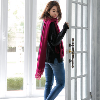 Cashmere100％  High Quality プレーン大判ストール Wine 無地 ワイン（オリジナルBOX入り）70cm×205cm