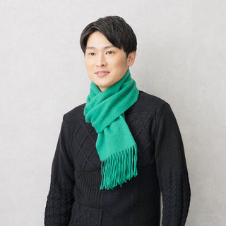 Cashmere100％ Men’sマフラー Green 無地 グリーン 30cm幅