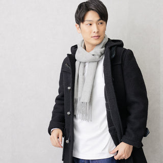Cashmere100％ Men’sマフラー Gray 無地 グレー 30cm幅
