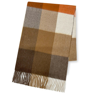 Cashmere100％ チェックマフラー Check-Orange チェック-オレンジ（オリジナルBOX入り） 35cm×186cm