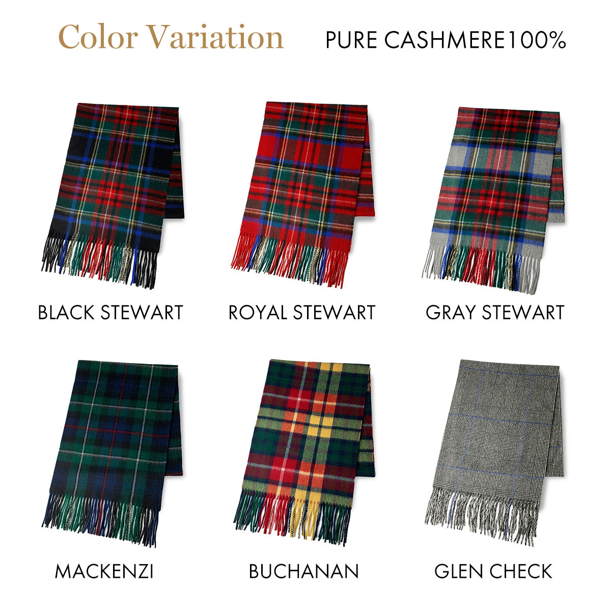 Cashmere100％ チェックマフラー Glen Check グレンチェック